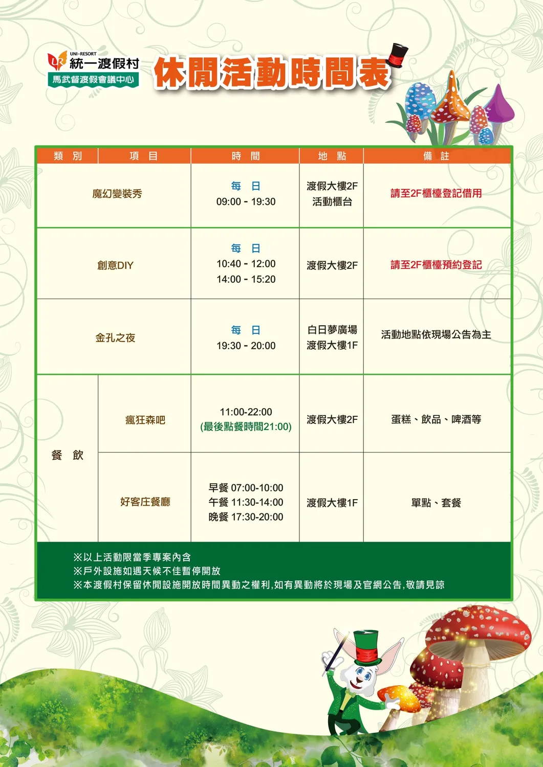 統一渡假村-馬武督渡假會議中心,戶外和室內都有好多設施,兩天一夜不夠玩啊~太豐富了 馬武督20260819活動時刻表 scaled 1